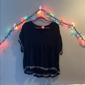 black embroidered tee